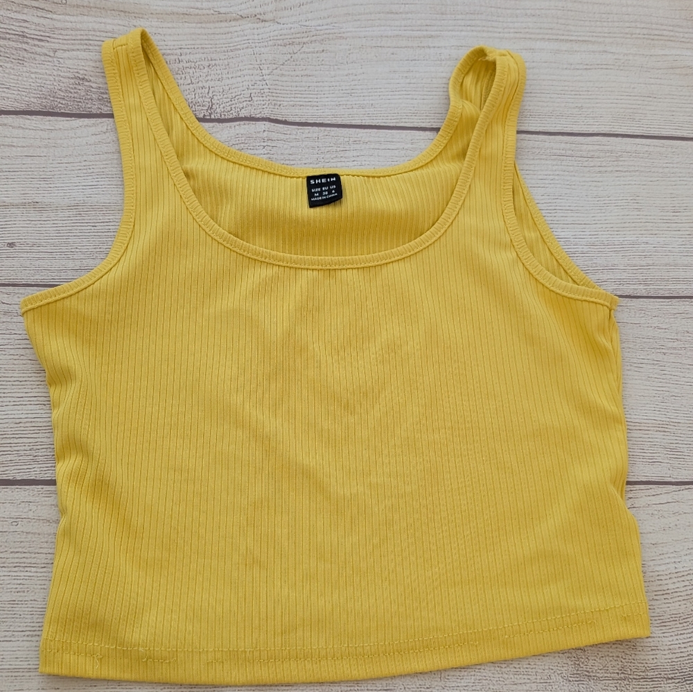 Shein bright yellow ribbed cropped tank top size medium